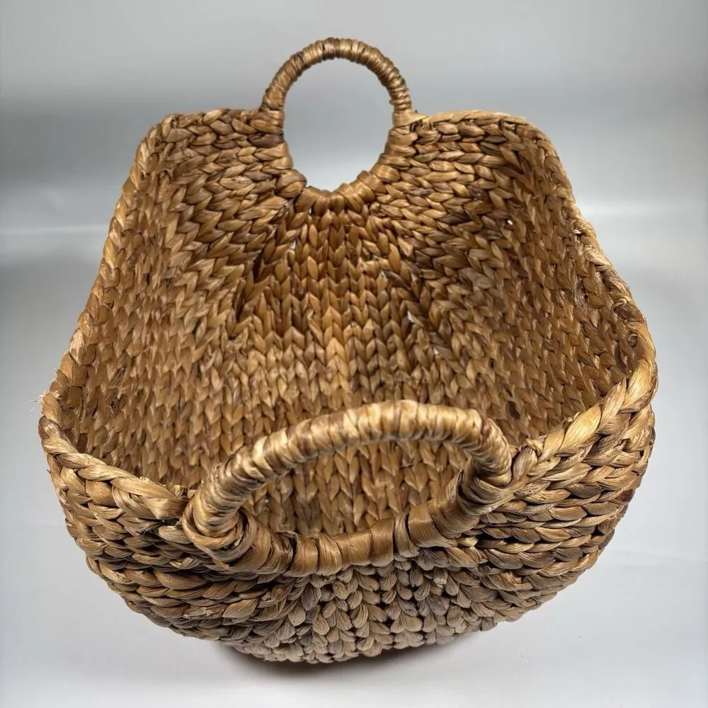 Large Woven Water Hyacinth Storage Basket Handles Scoop Front 17x14x14 Rustic